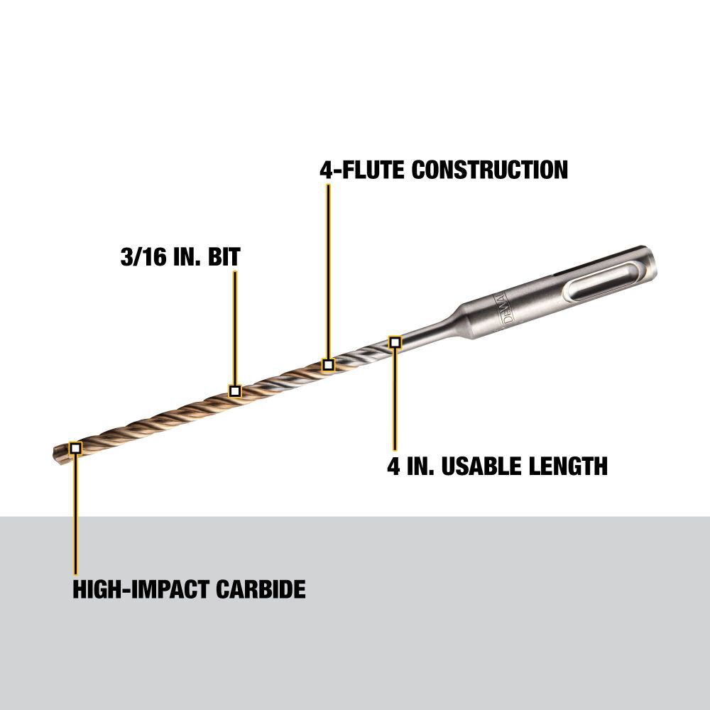 3/16 in x 4 in x 6 1/2 in High Impact Carbide SDS Plus Hammer Drill Bit DW5503