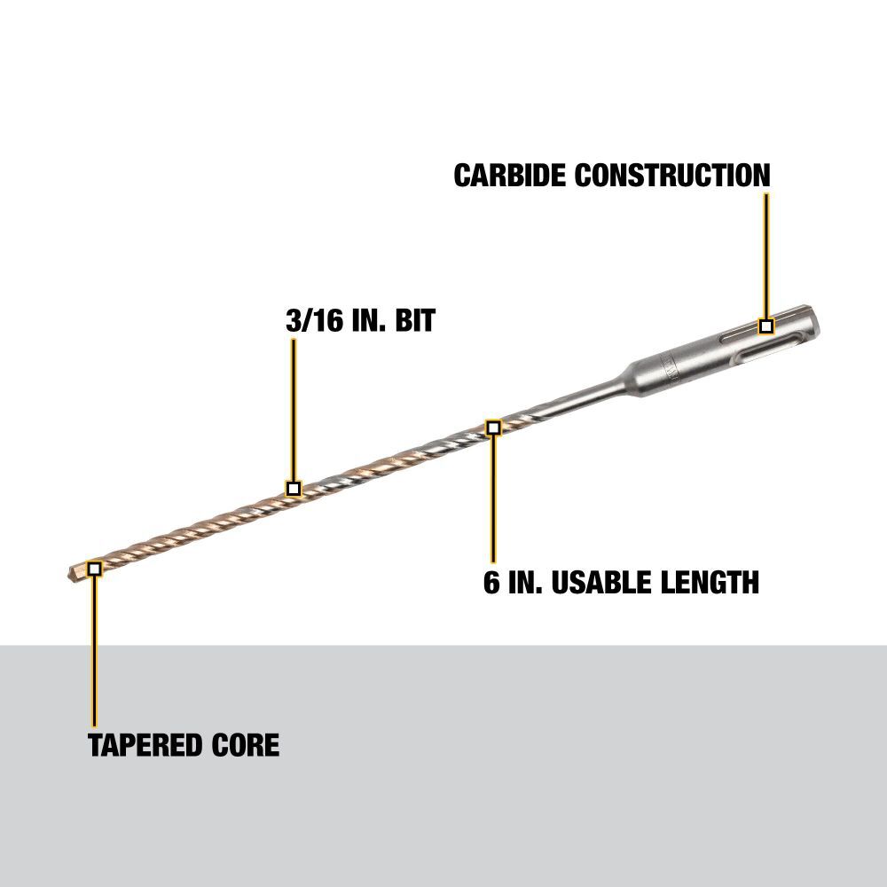 3/16 in x 6 1/2 in x 8 1/2 in Rock Carbide SDS Plus Hammer Drill Bit DW5404