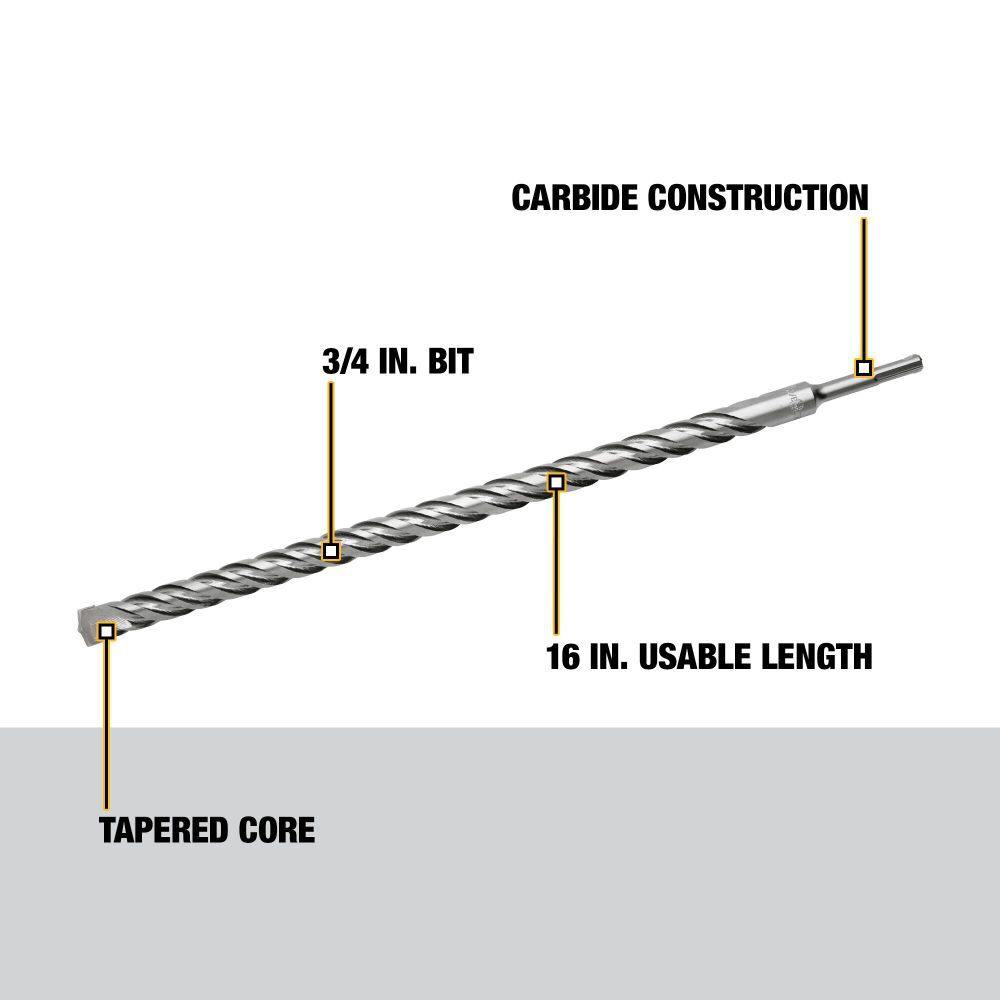 3/4 in x 16 in x 18 in Rock Carbide SDS Plus Hammer Drill Bit DW5456