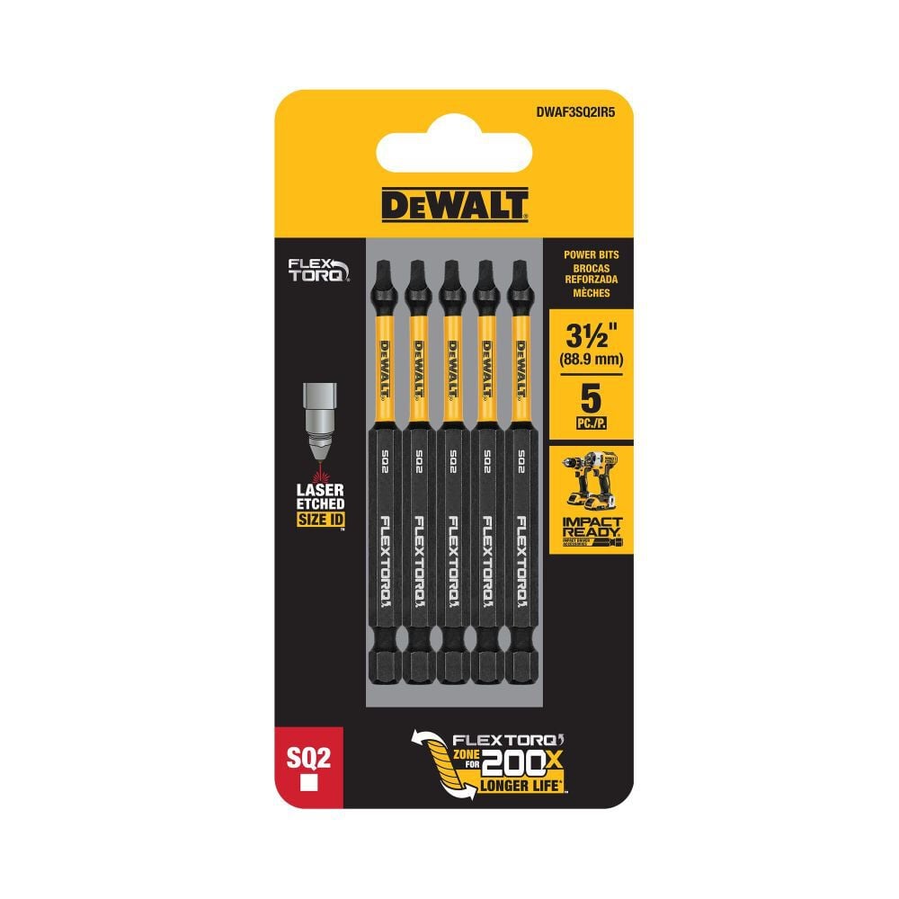 Flextorq 1/4-in x 3-1/2-in Square/Robertson Impact Driver Bit (5-Piece) DWAF3SQ2IR5