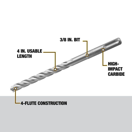 3/8 in x 4 in x 6 1/2 in Solid Carbide SDS Plus Hammer Drill Bit DW5527