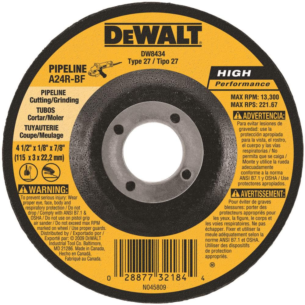 4-1/2 In. x 1/8 In. x 7/8 In. High Performance Pipeline Wheel DW8434