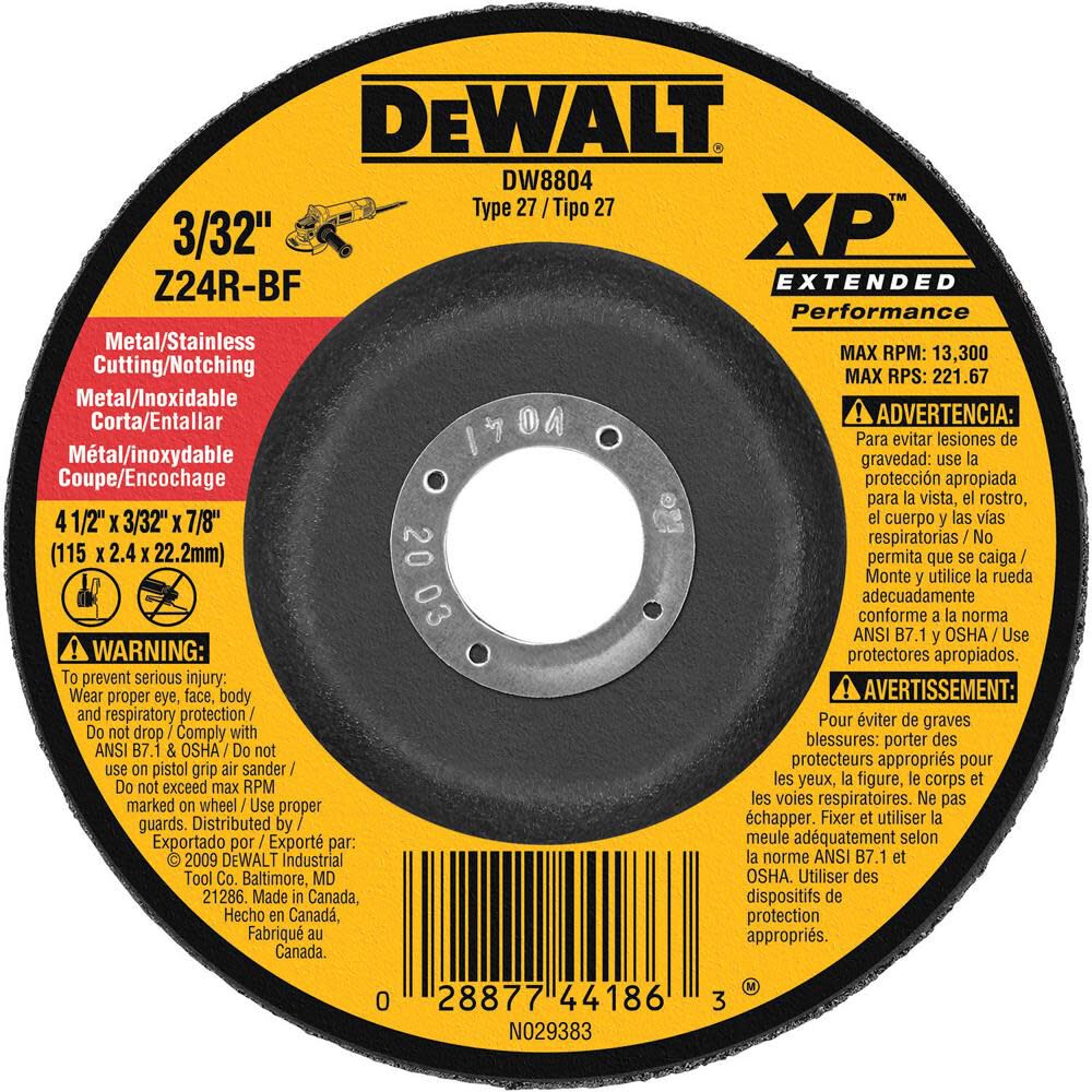 4-1/2 In. x 3/32 In. x 7/8 In. XP Cutting and Notching Wheel DW8804