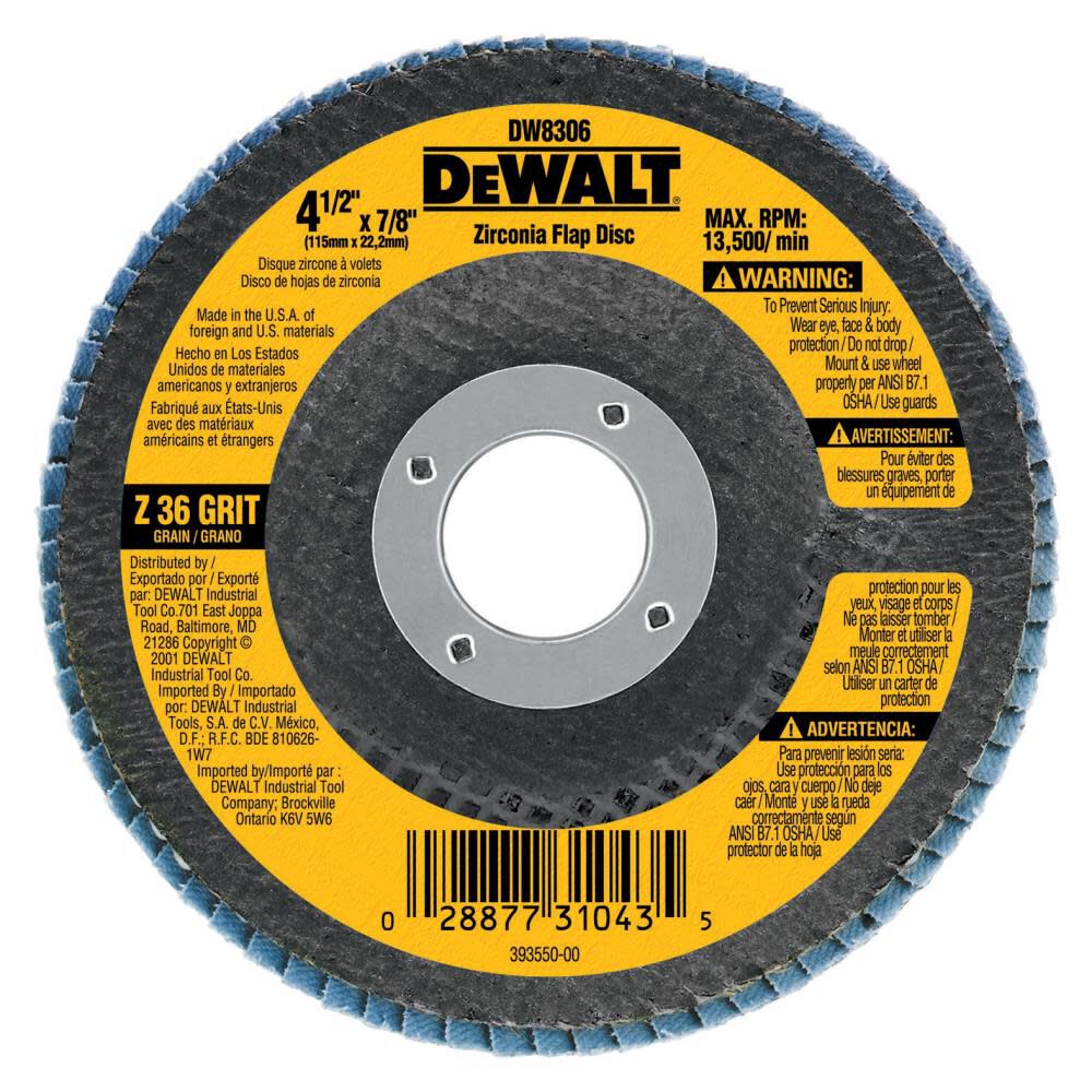 4-1/2 In x 5/8 In -11 60Grit Zirconia Flap Disc DW8312