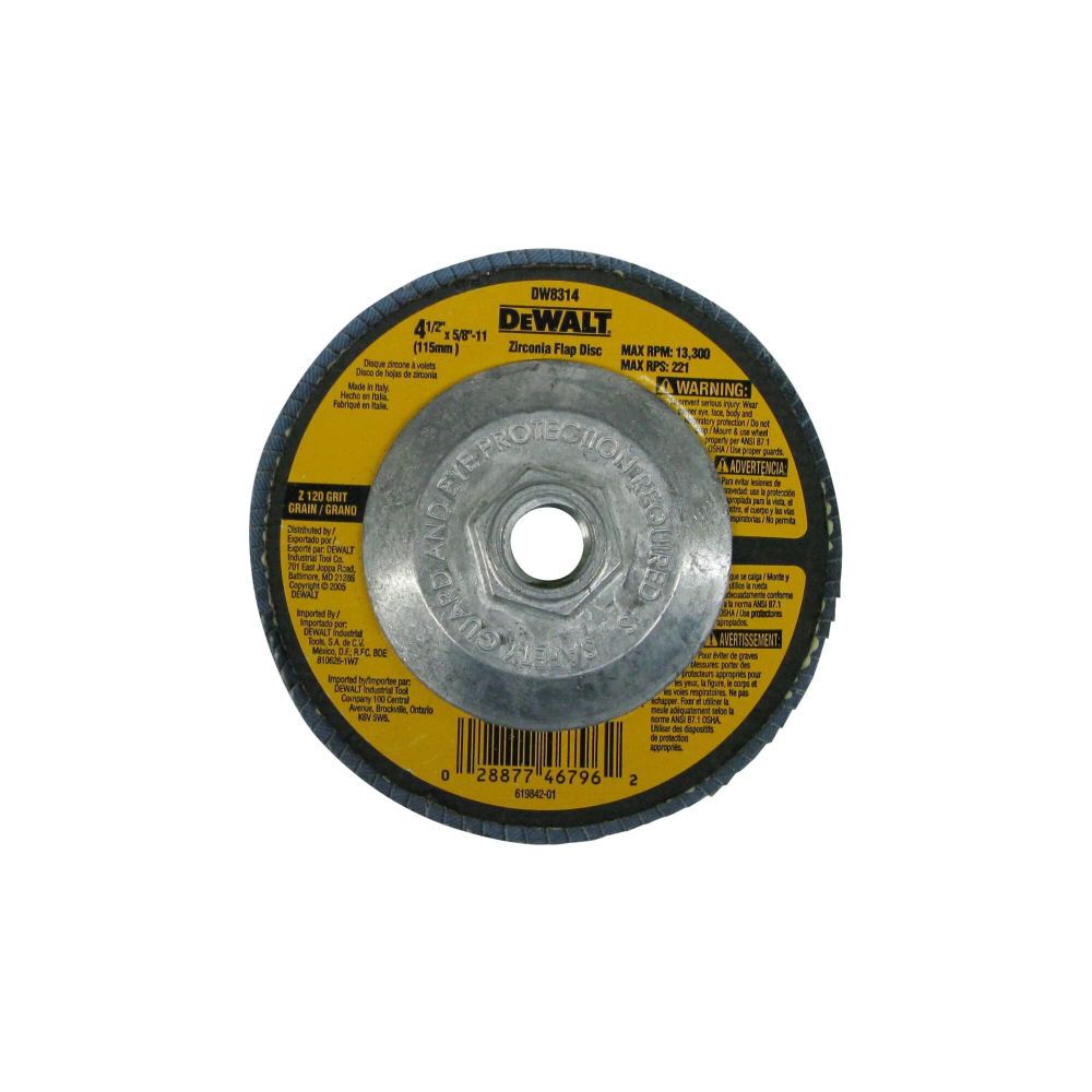 4-1/2 In. x 5/8 In. to 11 120 g Type 29 HP Flap Disc DW8314