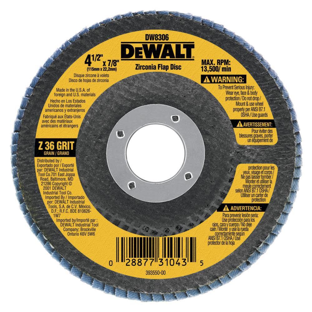 4.5-in Zirconia 36-Grit Flap Disc DW8306