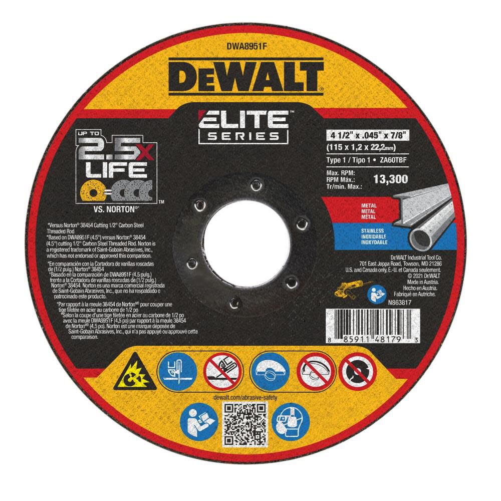 ELITE Cut-Off Wheels 4.5-in Bonded Abrasive Cut-off Wheel DWA8951F