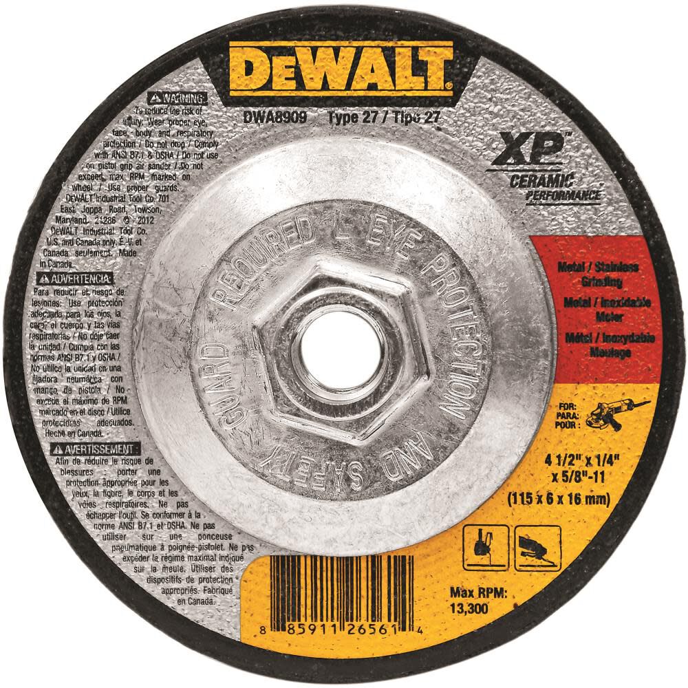 4-1/2in x 1/4in x 5/8in-11 Ceramic Abrasive DWA8909