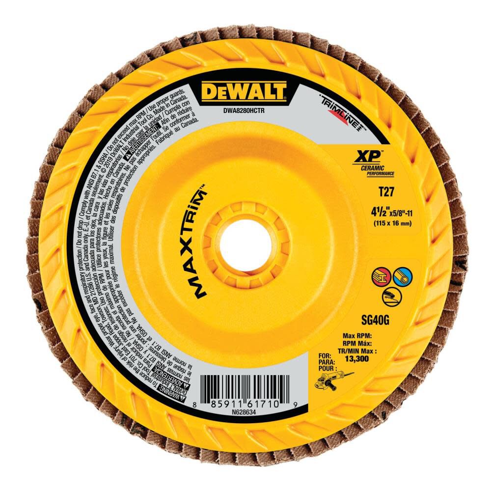 4 1/2in X 5/8in 11 40G T27 XP Ceramic Trim Flap Disc DWA8280HCTR