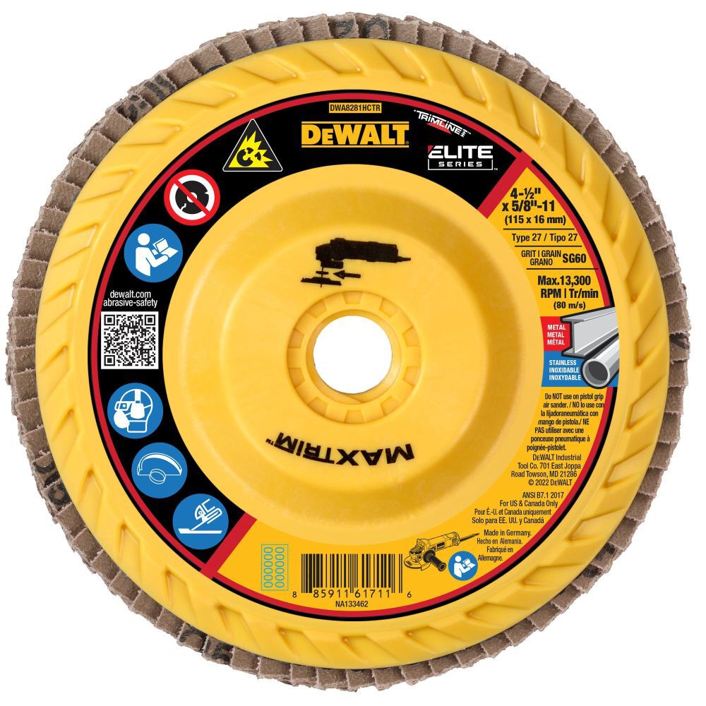 4 1/2in X 5/8in 11 60G T27 XP Ceramic Trim Flap Disc DWA8281HCTR