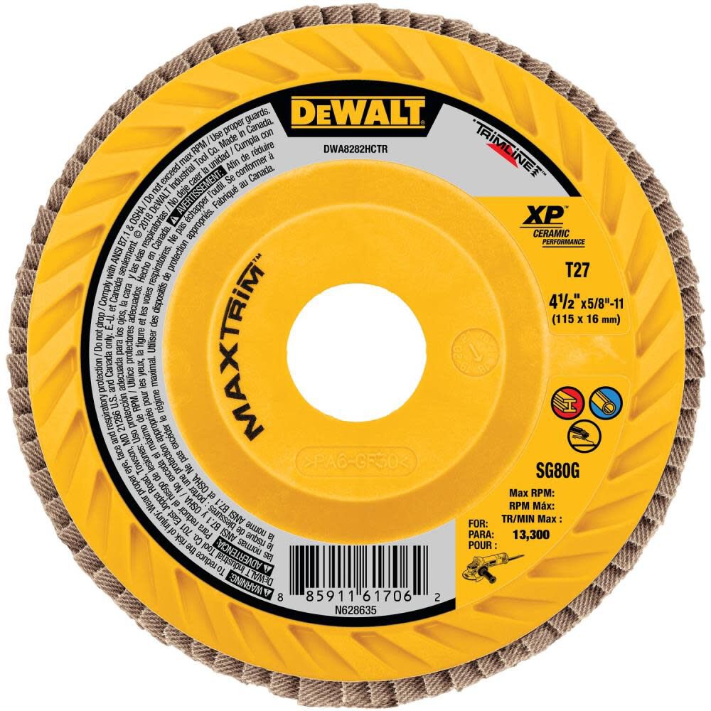 4 1/2in X 5/8in 11 80G T27 XP Ceramic Trim Flap Disc DWA8282HCTR