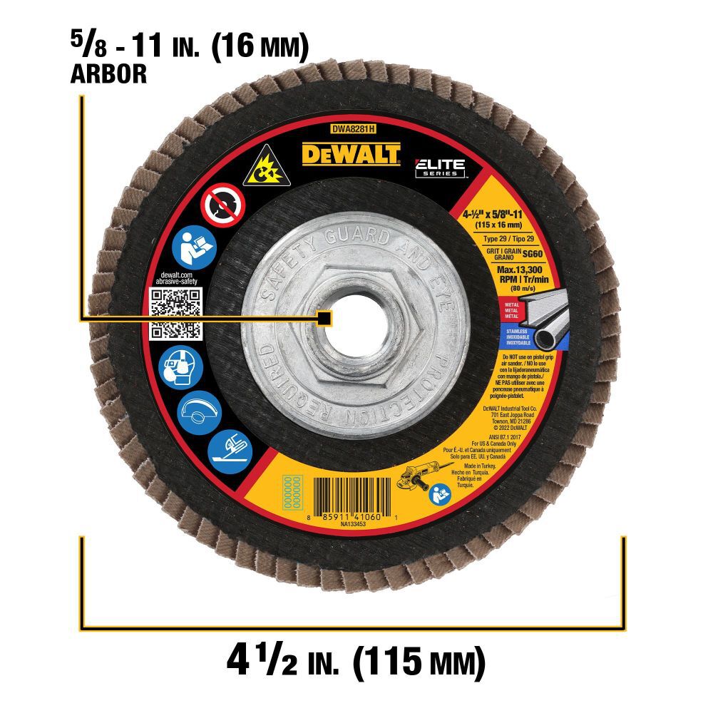 4-1/2in X 5/8in-11 SG60 T29 CERAMIC FLAP DISC DWA8281H