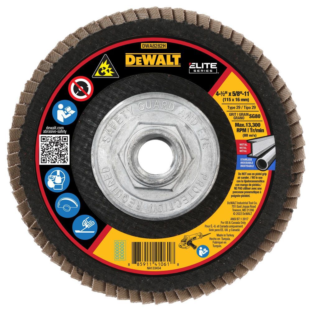 4 1/2in X 5/8in 11 SG80 T29 Ceramic Flap Disc DWA8282H