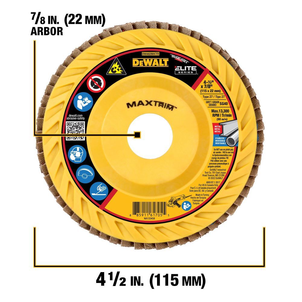 4 1/2in X 7/8in 40G T27 XP Ceramic Trim Flap Disc DWA8280CTR