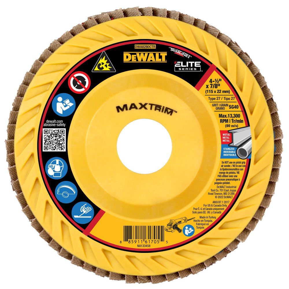 4 1/2in X 7/8in 40G T27 XP Ceramic Trim Flap Disc DWA8280CTR