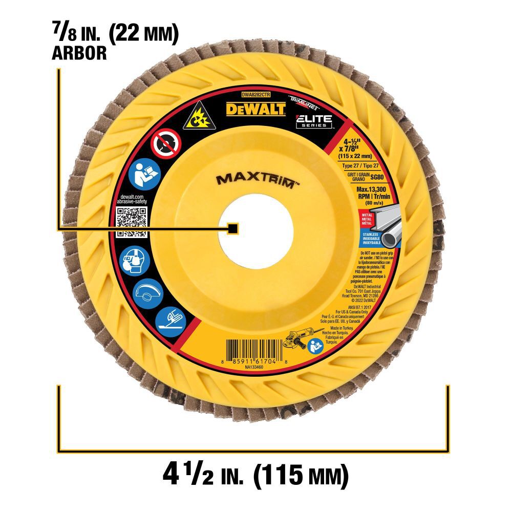 4 1/2in X 7/8in 80G T27 XP Ceramic Trim Flap Disc DWA8282CTR