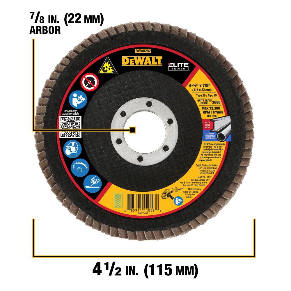 4 1/2in X 7/8in 80G T29 XP Ceramic Flap Disc DWA8282