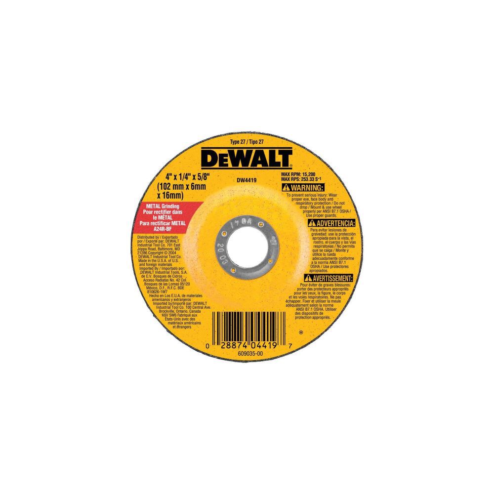 4 in. x 1/4 in. HP Grinding Wheel DW4419