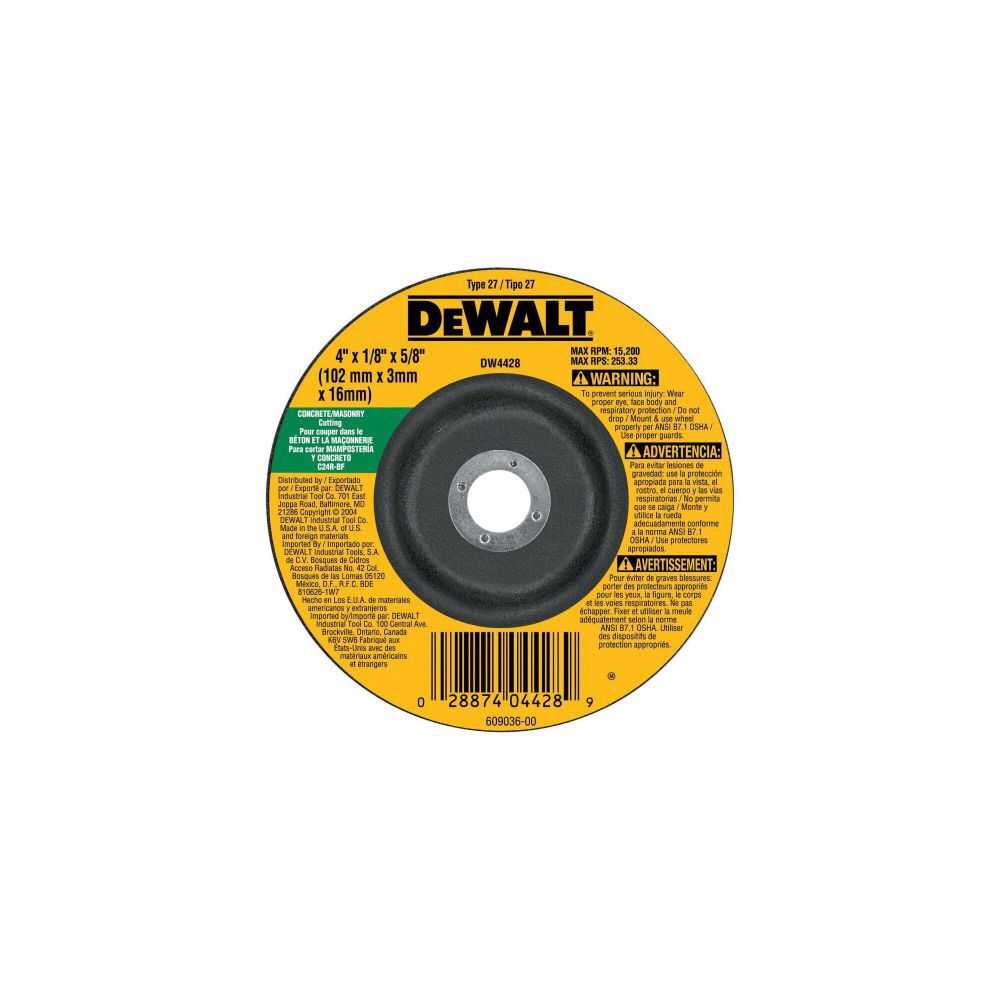 4 In. x 1/8 In. x 5/8 In. Masonry Cutting Wheel DW4428