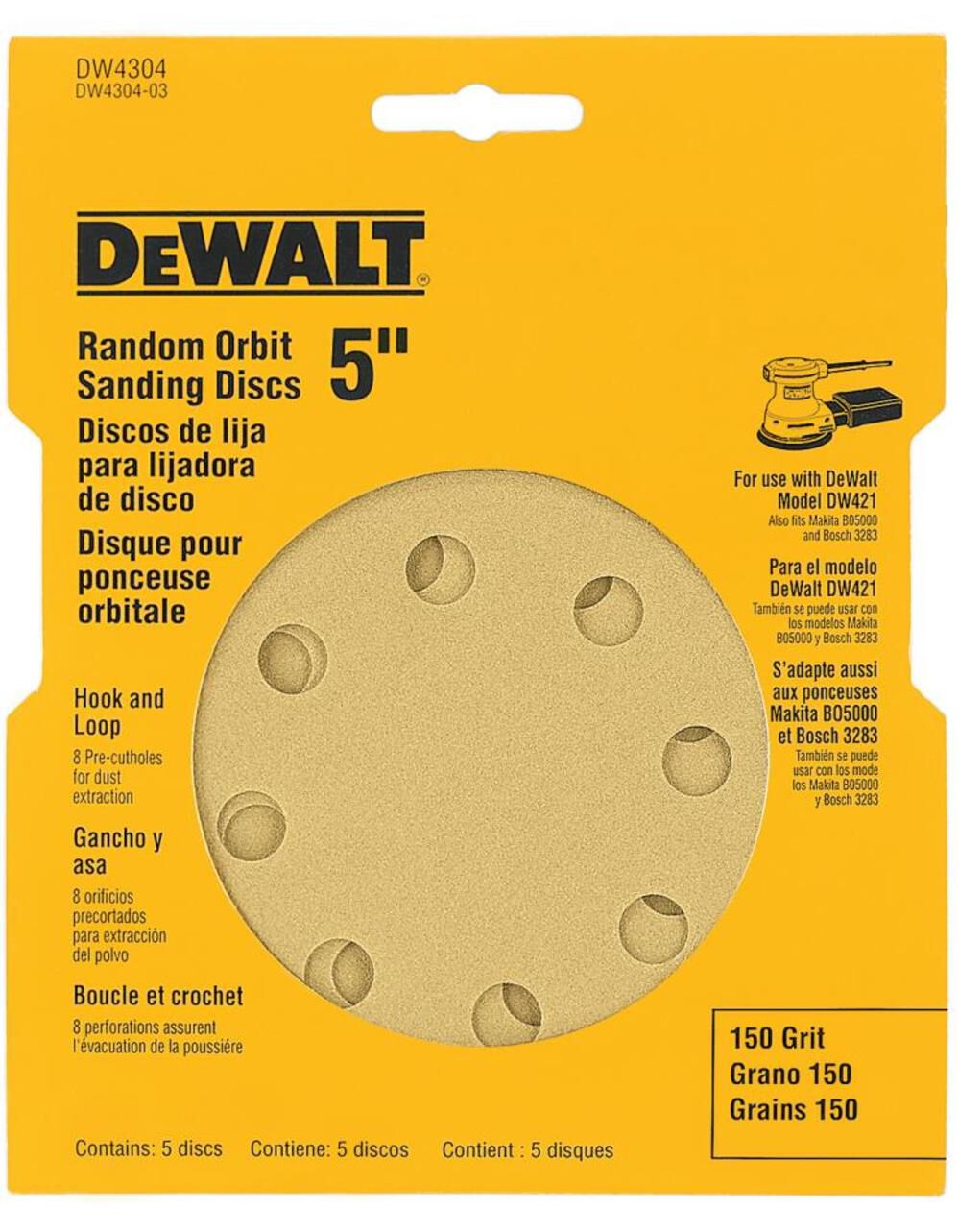 5 In. 8 Hole 150 Grit H&L Random Orbit Sandpaper (5) DW4304