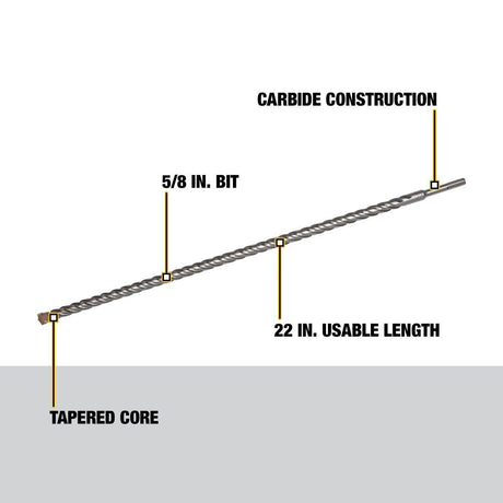 5/8 in x 22 in x 24 in Rock Carbide SDS Plus Hammer Drill Bit DW5449