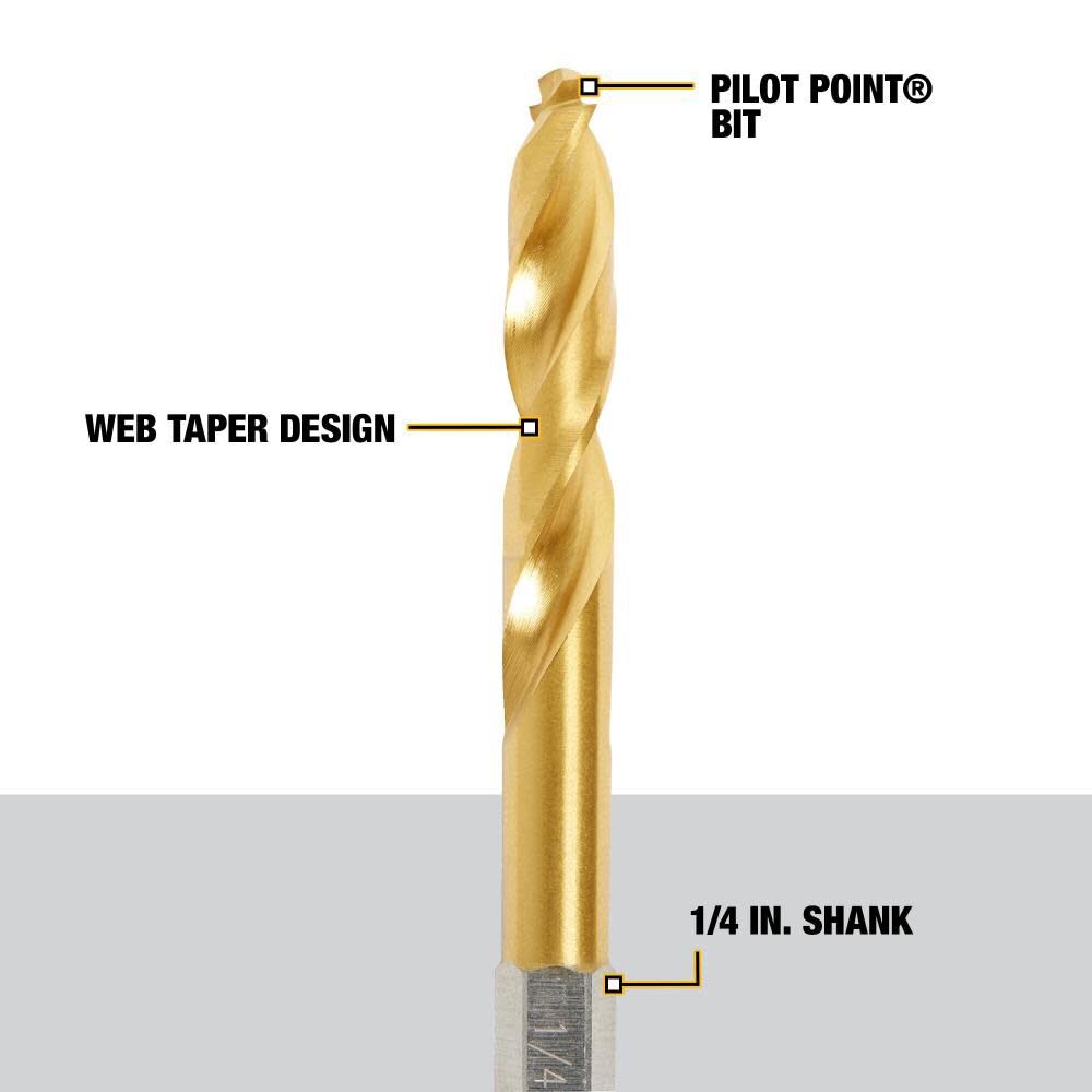 5-Piece Assorted Titanium Nitride Coated Hss Jobber Length Twist Drill Bit Set DD5155