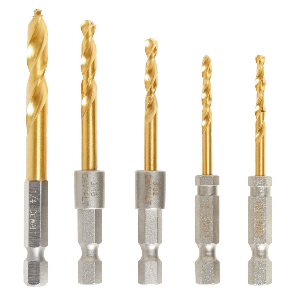 5-Piece Assorted Titanium Nitride Coated Hss Jobber Length Twist Drill Bit Set DD5155