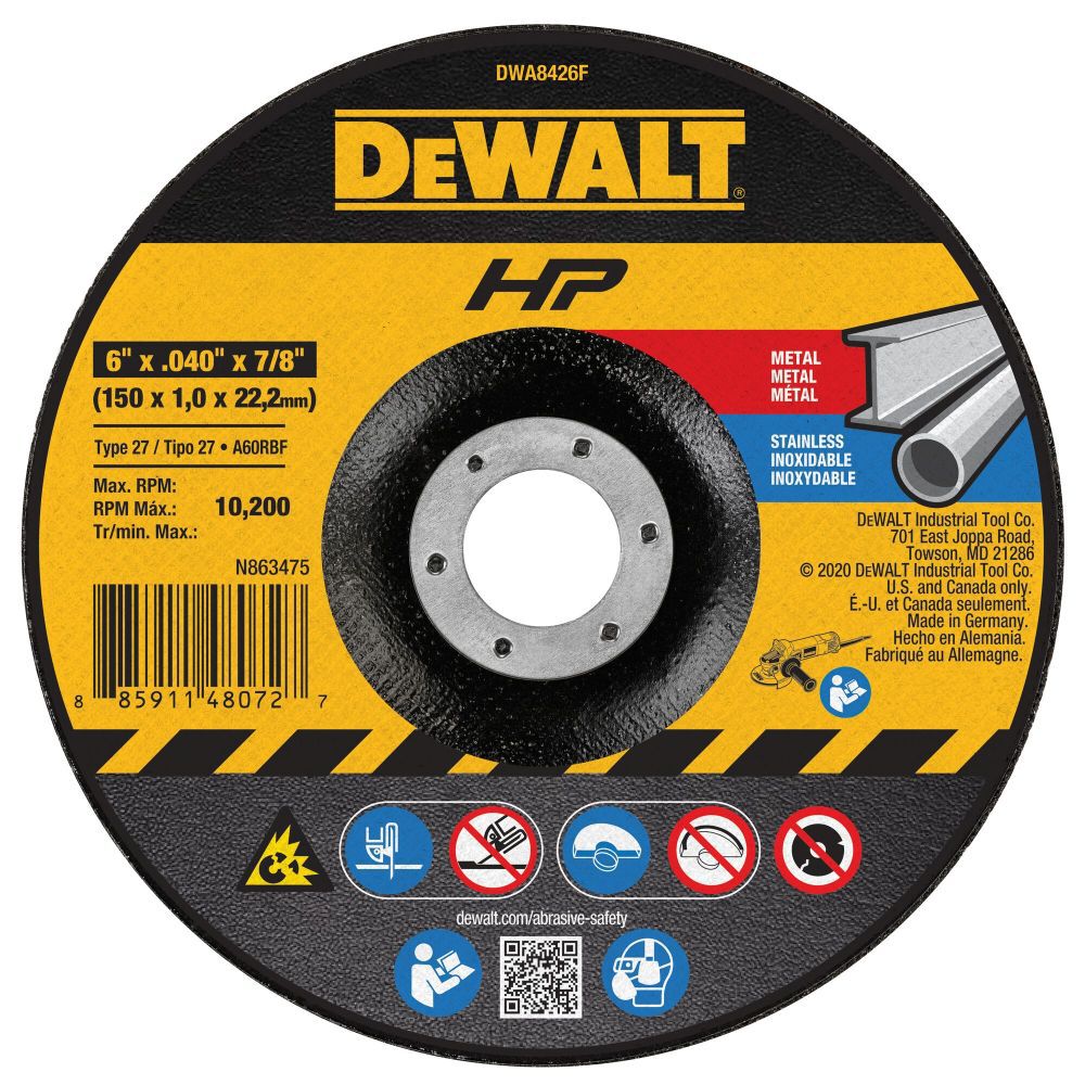 6 x .040 x 7/8 T27 HP Cut-Off Wheel DWA8426F