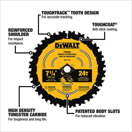 7-1/4-in 24T Saw Blades with ToughTrack tooth design 3 pk DWA1714243