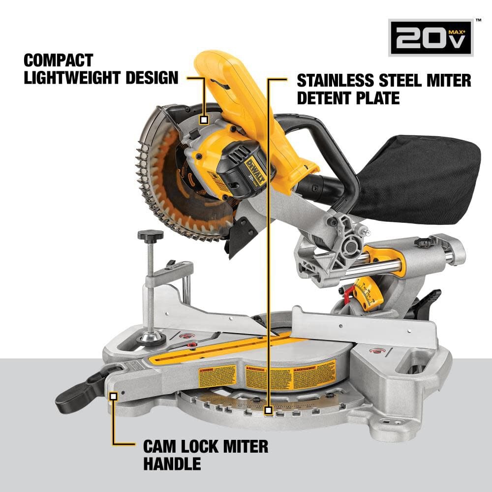 7-1/4-in 20-volt Max Single Bevel Sliding Compound Cordless Miter Saw(Bare Tool) DCS361B