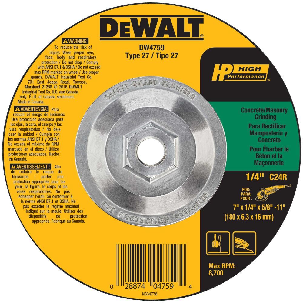 7-in x 1/4-in x 5/8-in to 11 Grinding Wheel DW4759