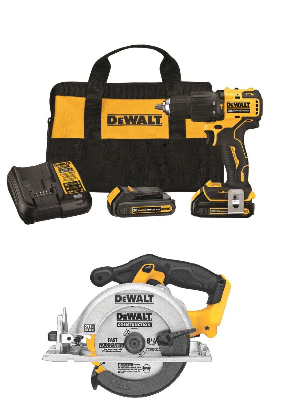 ATOMIC 20V MAX 1/2in Hammer Drill/Driver & 6 1/2in Circular Saw Kit Bundle DCD709C2-DCS391B