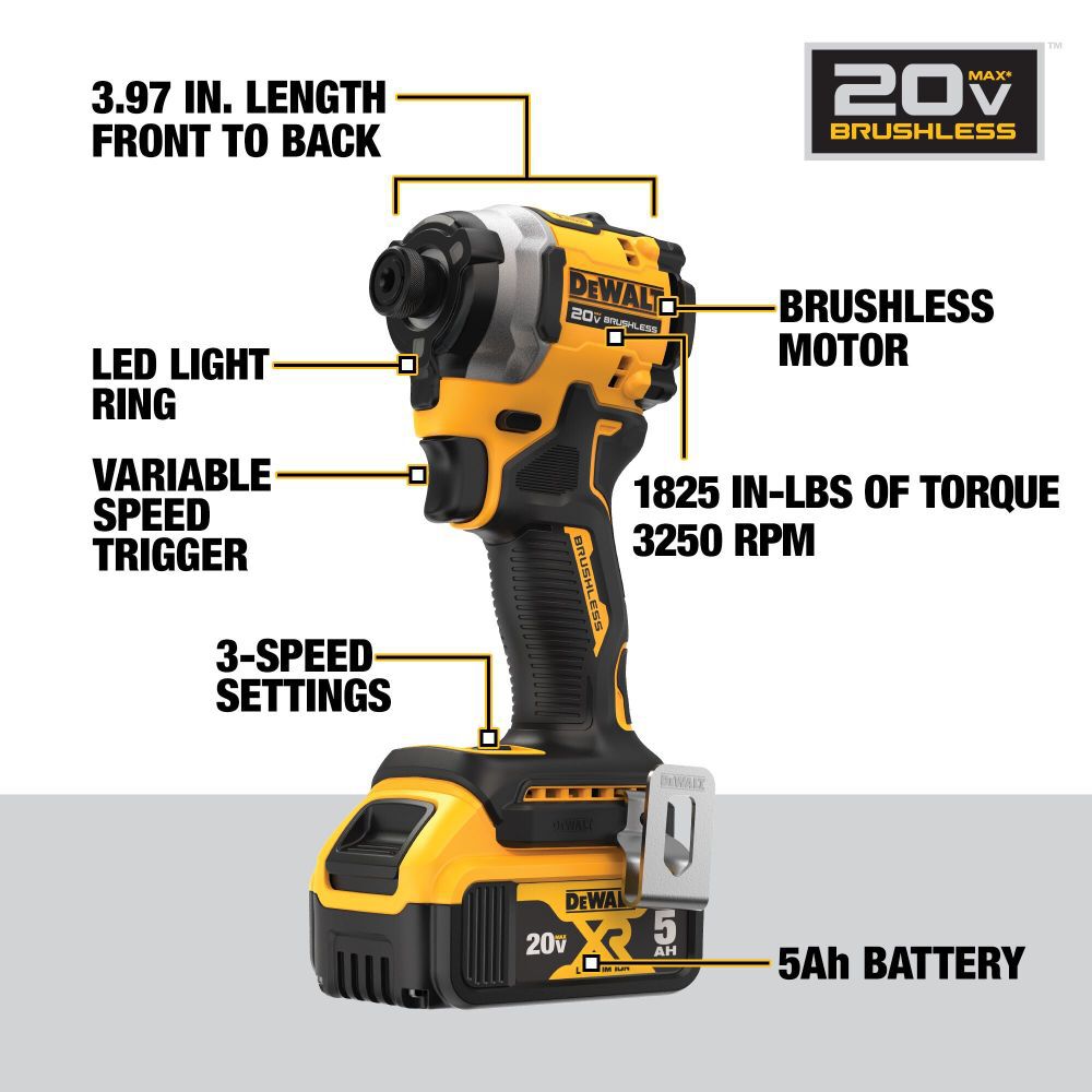 ATOMIC 20V MAX 1/4in Brushless Cordless 3-Speed Impact Driver DCF850P2