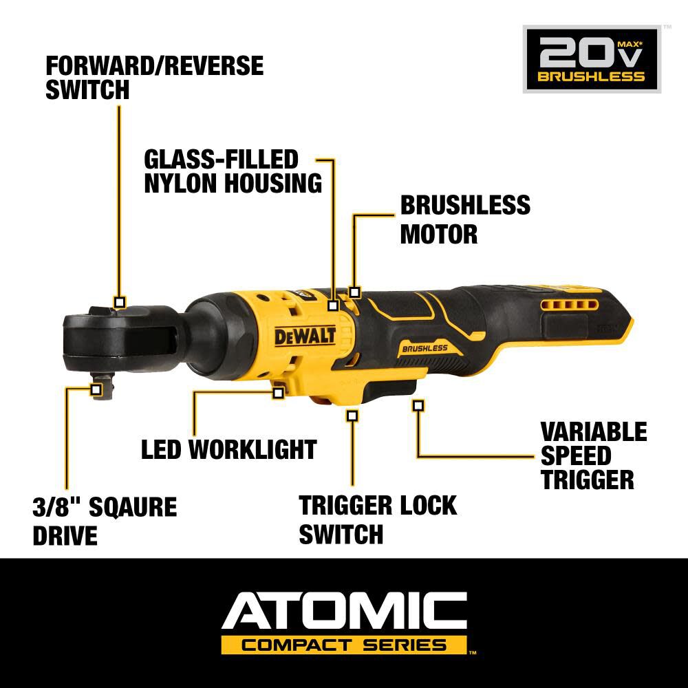 ATOMIC 20V MAX Ratchet (Bare Tool) Brushless 3/8in DCF513B