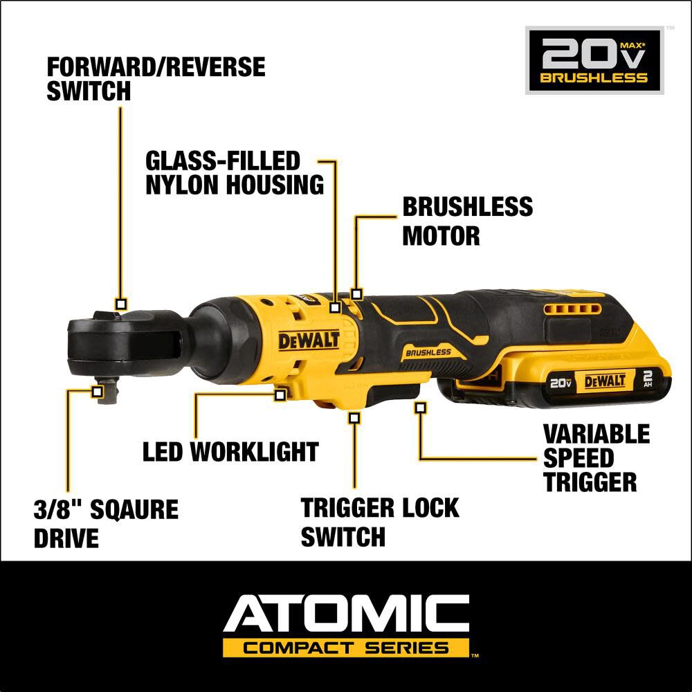 ATOMIC 20V MAX Ratchet Kit Brushless 3/8in DCF513D1