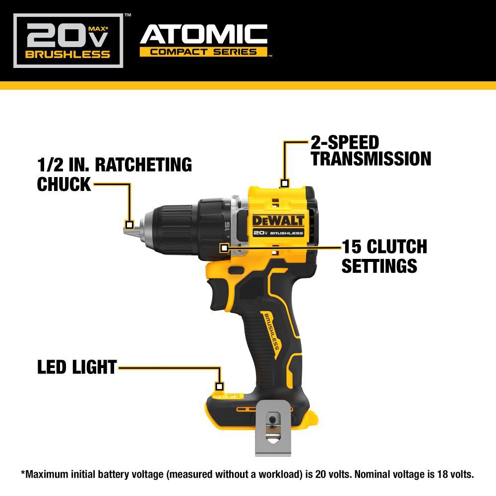 ATOMIC Compact Drill Driver with POWERSTACK 20V MAX Battery & Charger Kit Bundle DCBP034C-DCD794B