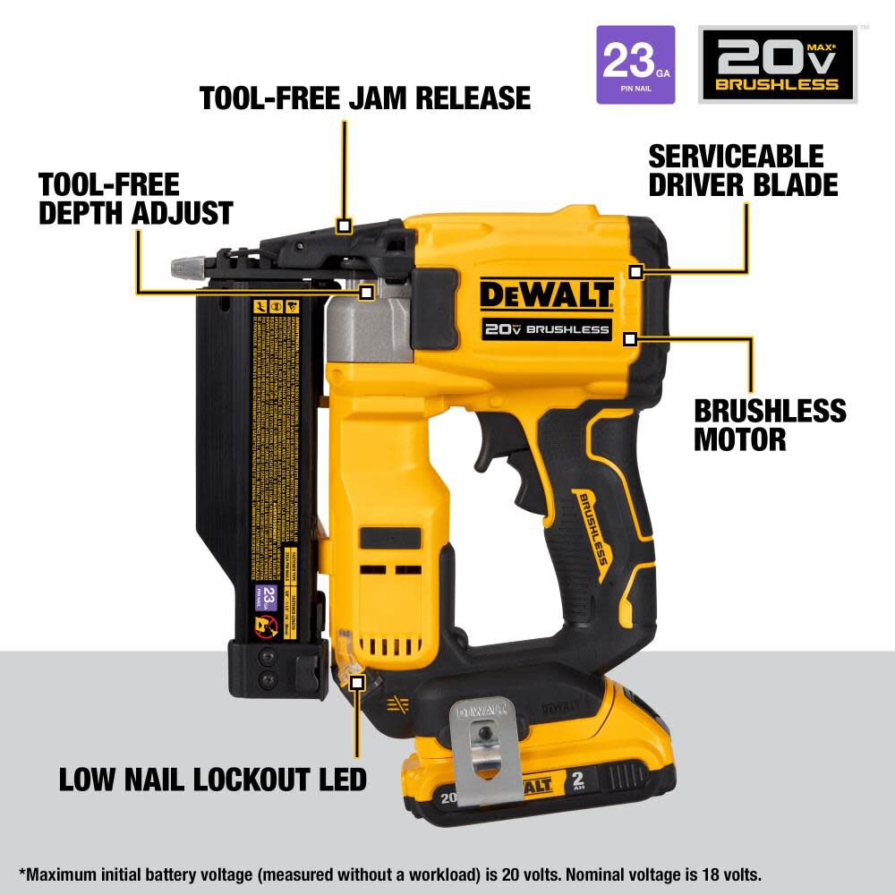 ATOMIC Compact Series 20V MAX Pin Nailer 23 Gauge Kit DCN623D1