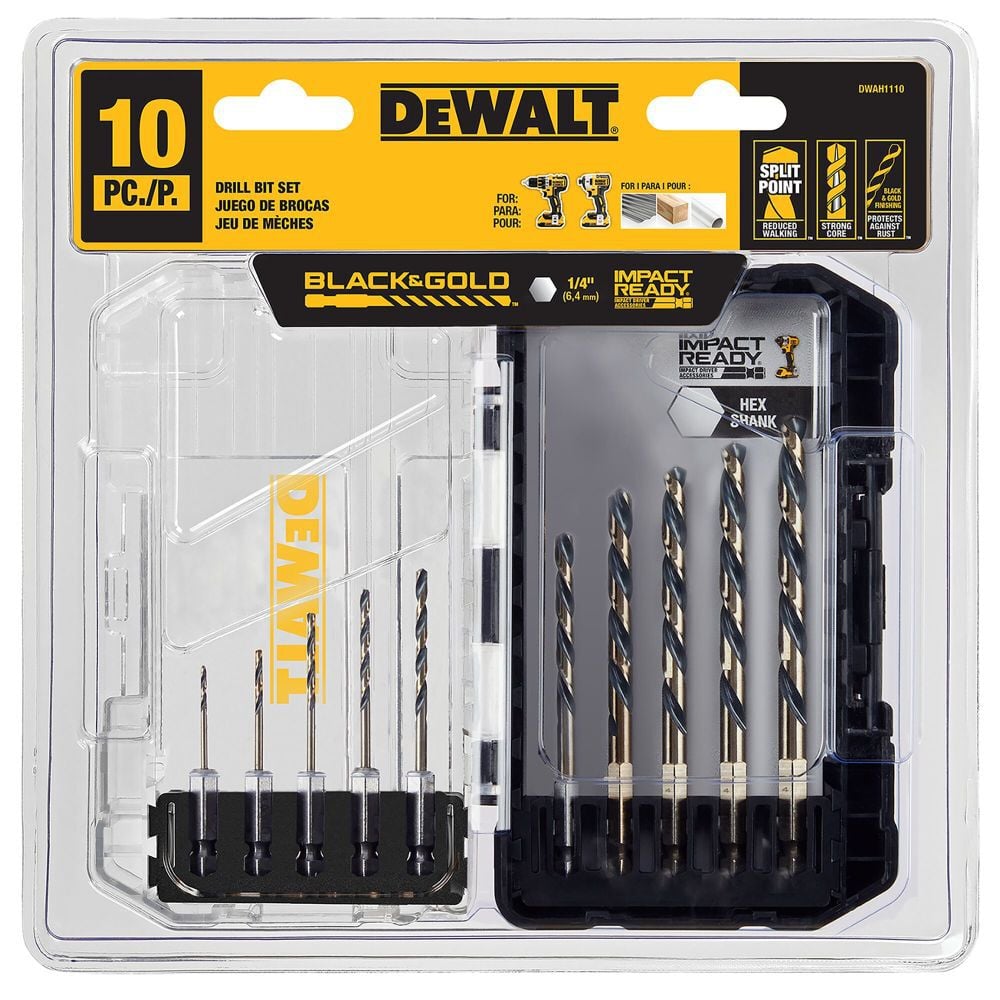 Black & Gold Hex Shank Drill Bit Set 10pc DWAH1110