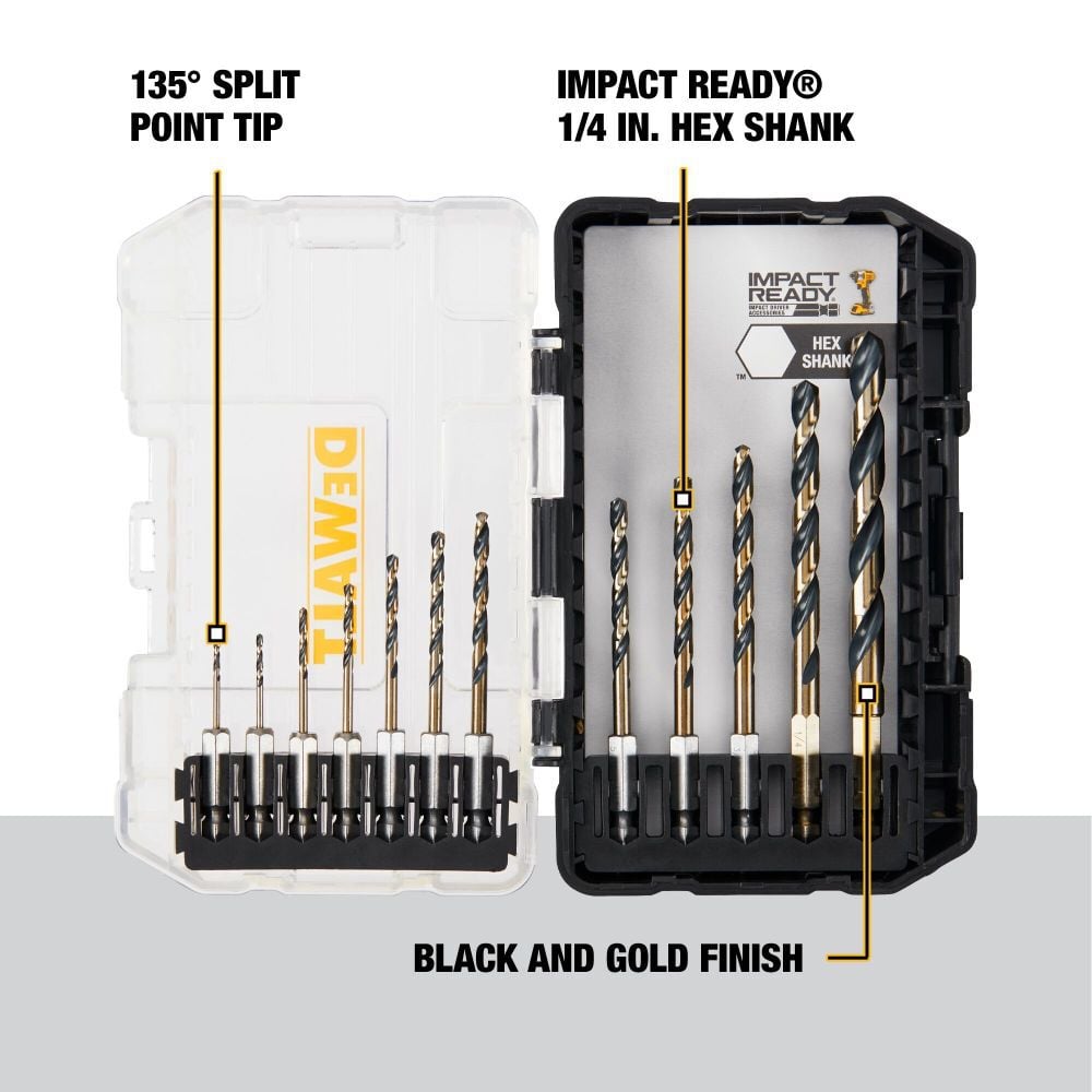 BLACK & GOLD IMPACT READY Metal Drill Bit 12pc Set DWAH1182