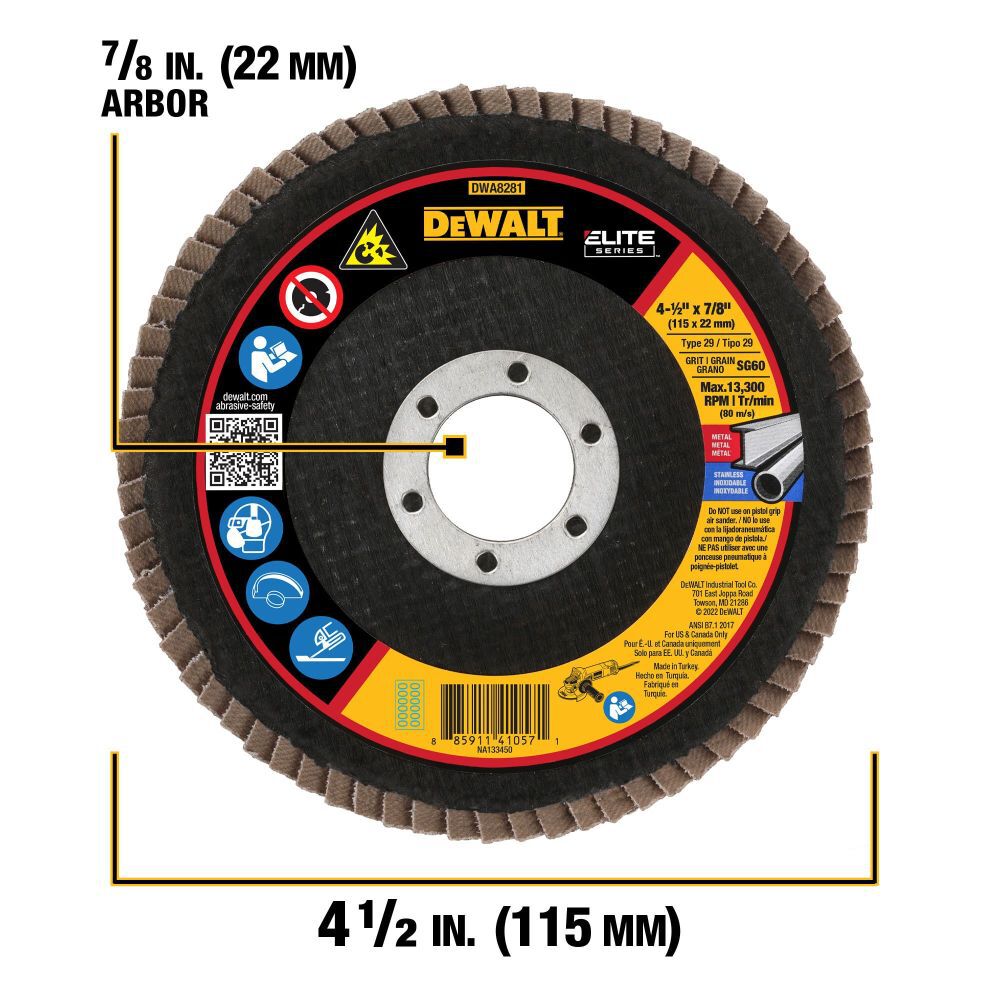 Ceramic Flap Discs 4 1/2in X 7/8in 60G T29 XP DWA8281