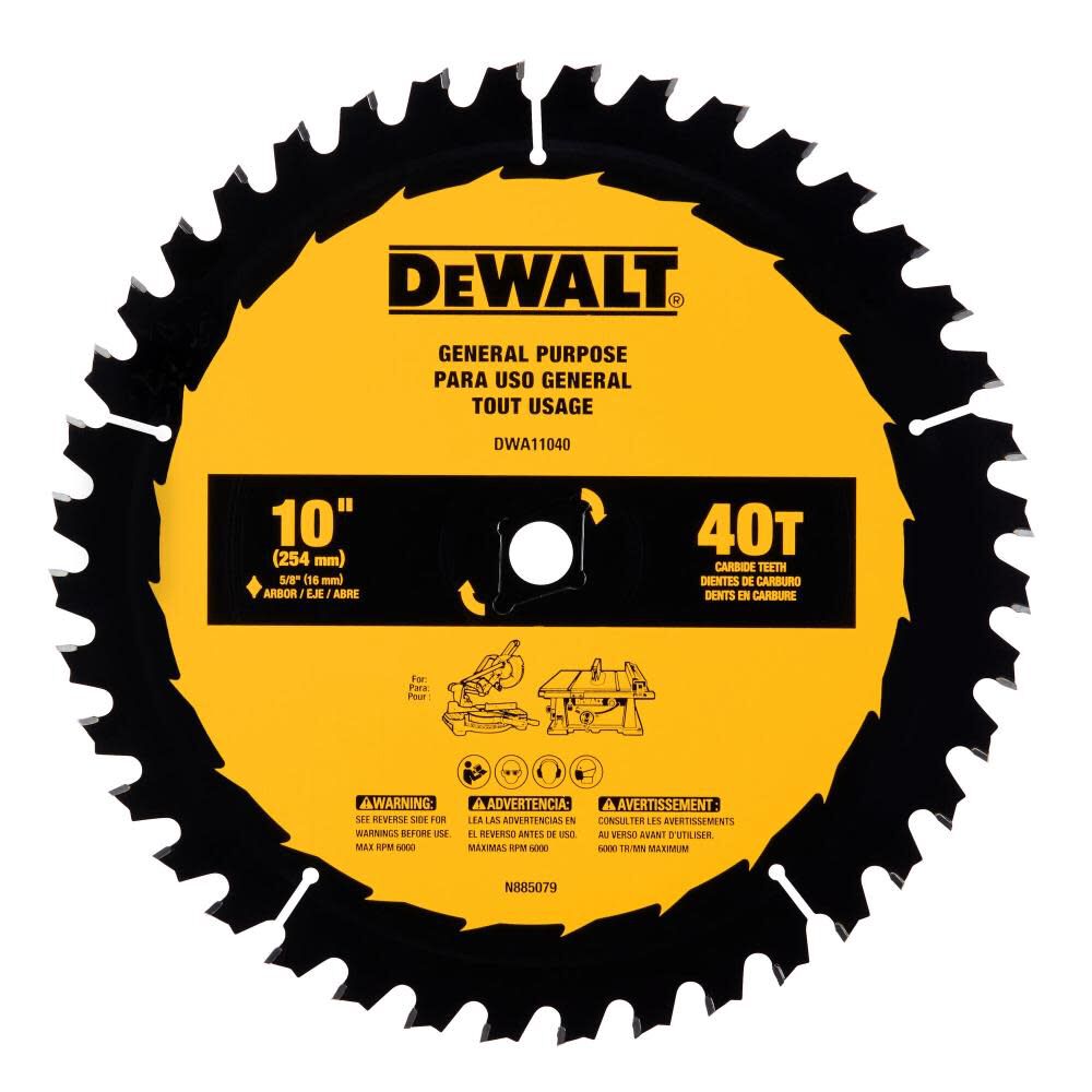 Large Diameter Saw Blades 10-in 40-Tooth Rough Finish Tungsten Carbide-tipped Steel Miter/Table Saw Blade DWA11040