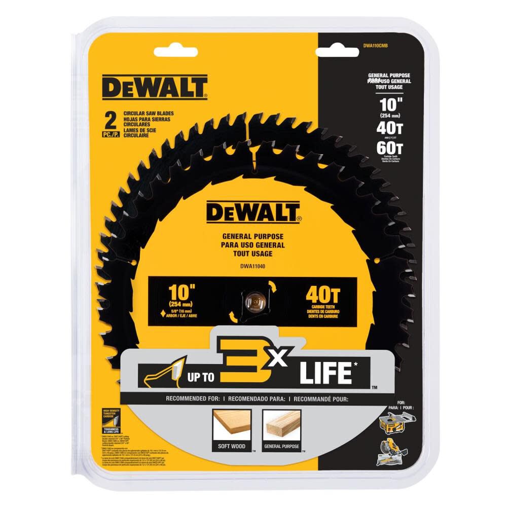 Circular Saw Blade 10in 60T & 40T 2pk DWA110CMB