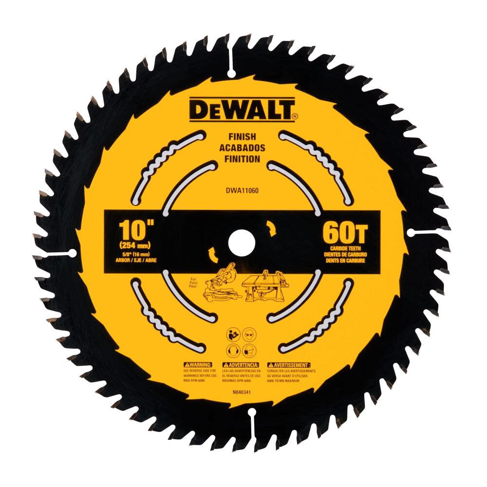 Large Diameter Saw Blades 10-in 60-Tooth Fine Finish Tungsten Carbide-tipped Steel Miter/Table Saw Blade DWA11060