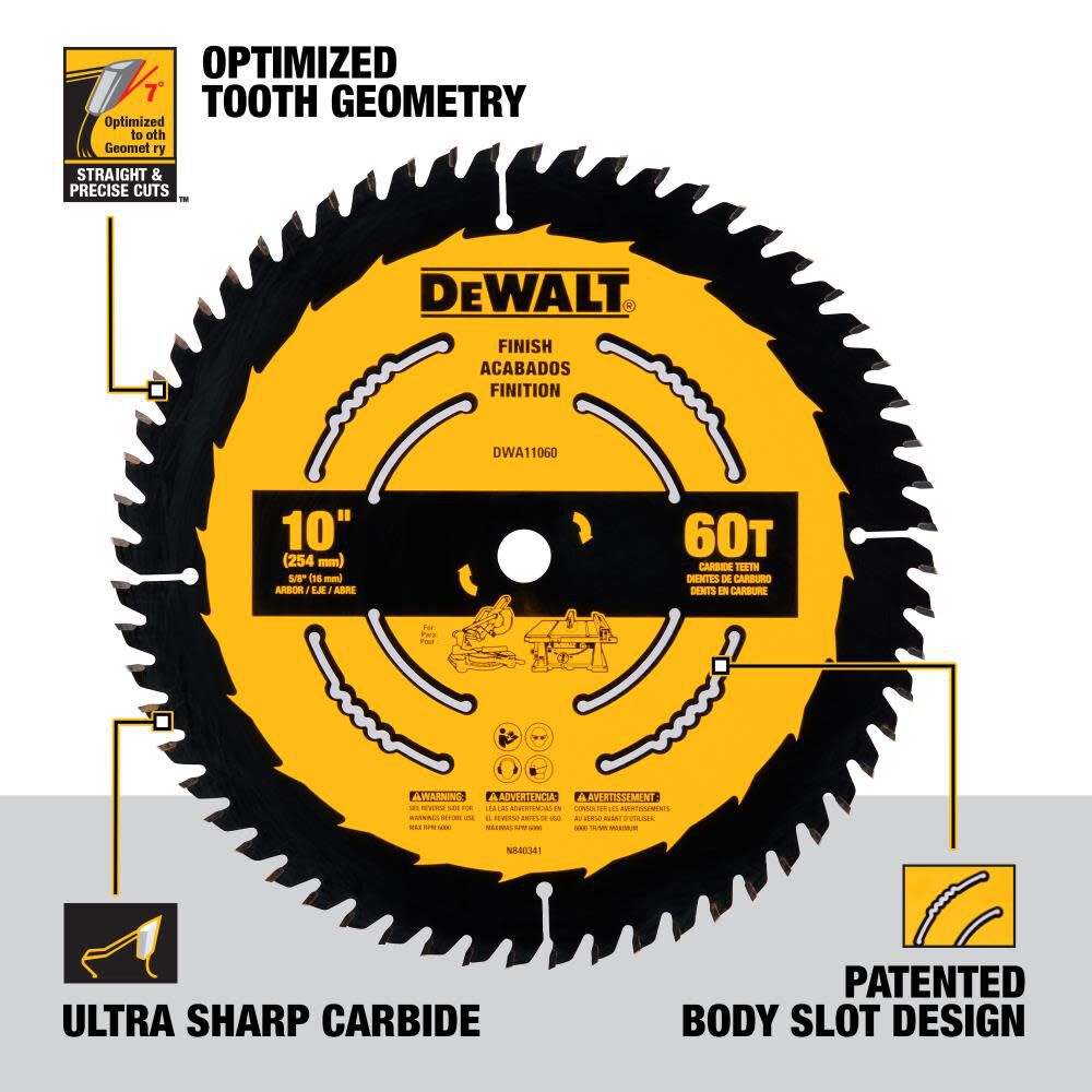 Large Diameter Saw Blades 10-in 60-Tooth Fine Finish Tungsten Carbide-tipped Steel Miter/Table Saw Blade DWA11060