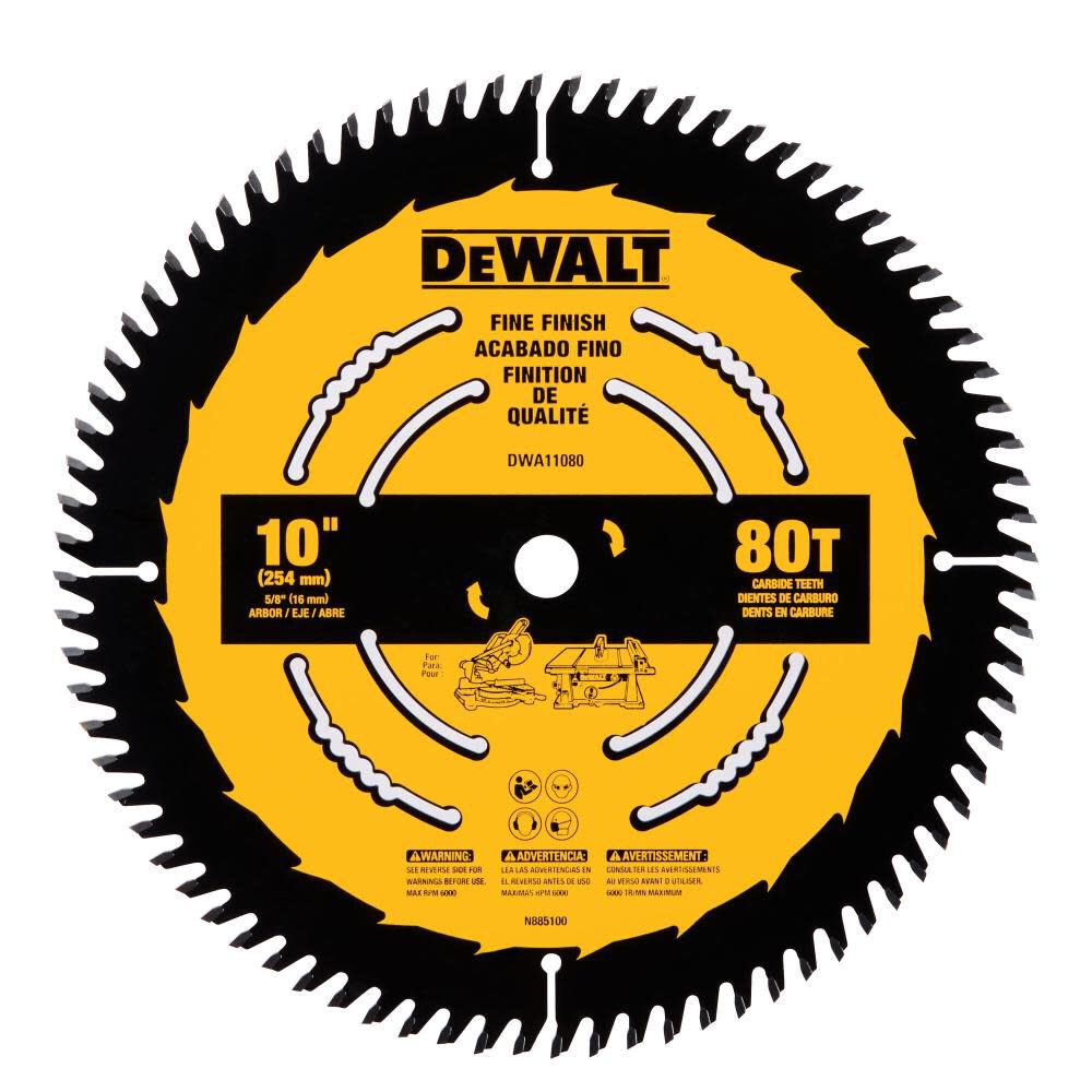 Large Diameter Saw Blades 10-in 80-Tooth Fine Finish Tungsten Carbide-tipped Steel Miter/Table Saw Blade DWA11080