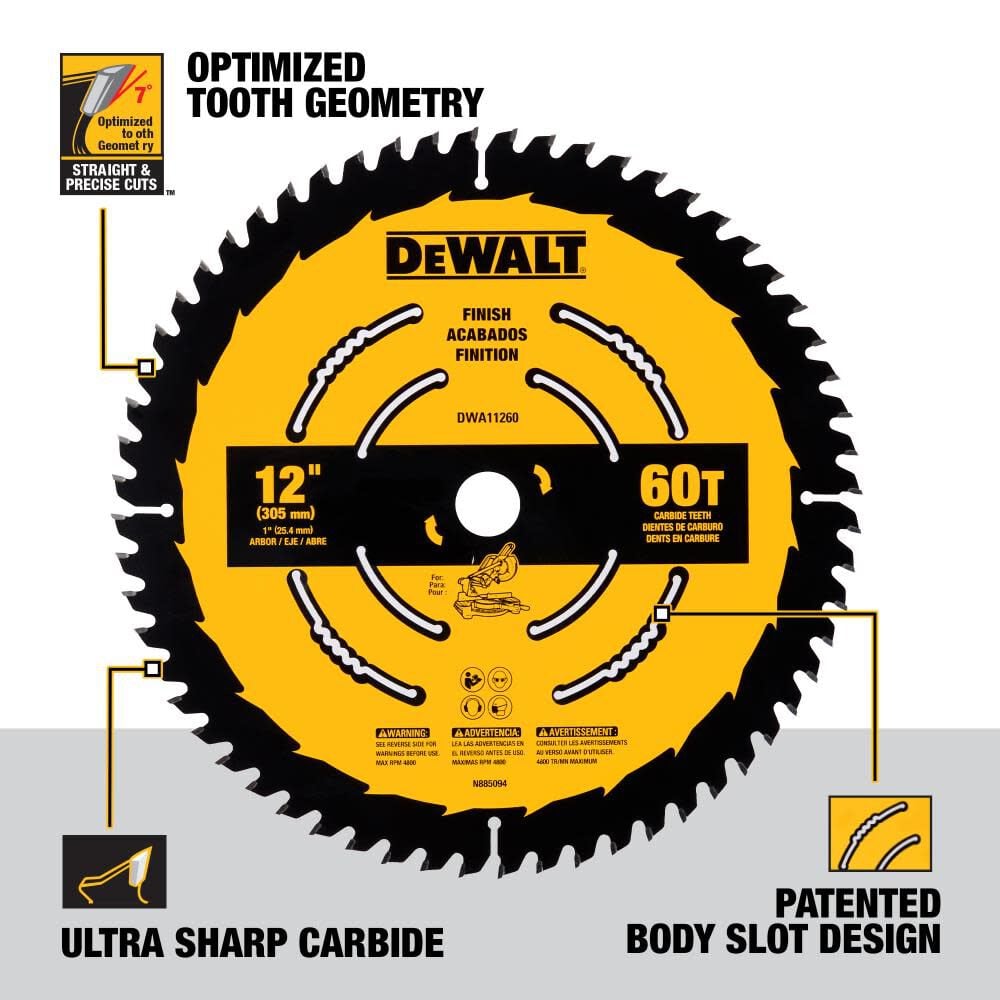 Large Diameter Saw Blades 12-in 60-Tooth Fine Finish Tungsten Carbide-tipped Steel Miter Saw Blade DWA11260