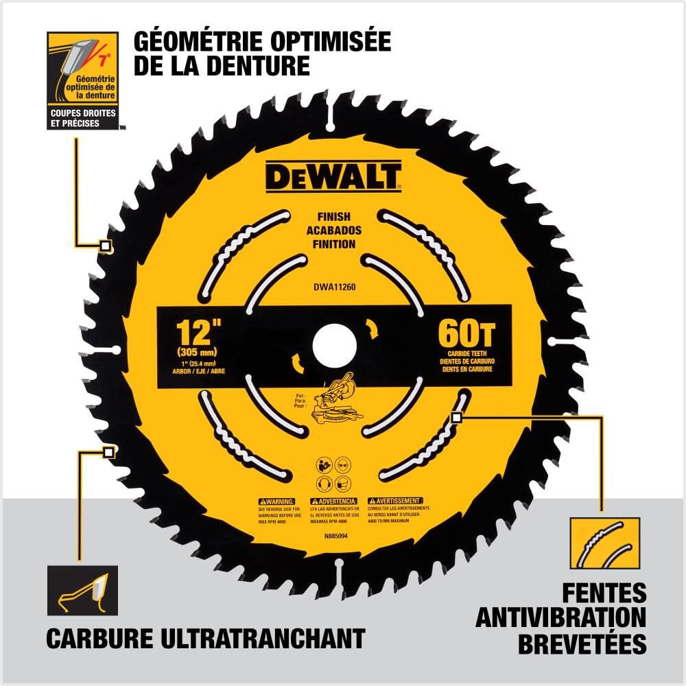 Large Diameter Saw Blades 12-in 60-Tooth Fine Finish Tungsten Carbide-tipped Steel Miter Saw Blade DWA11260