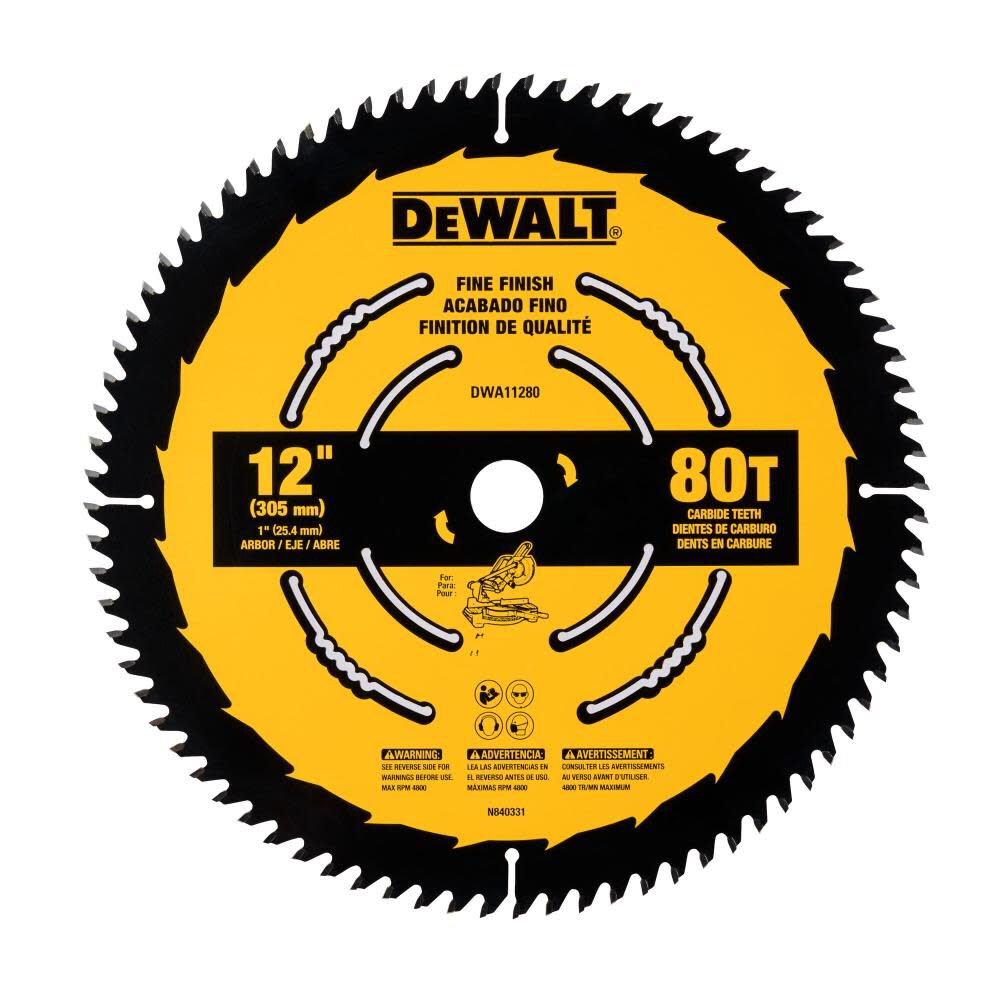 Large Diameter Saw Blades 12-in 80-Tooth Fine Finish Tungsten Carbide-tipped Steel Miter Saw Blade DWA11280