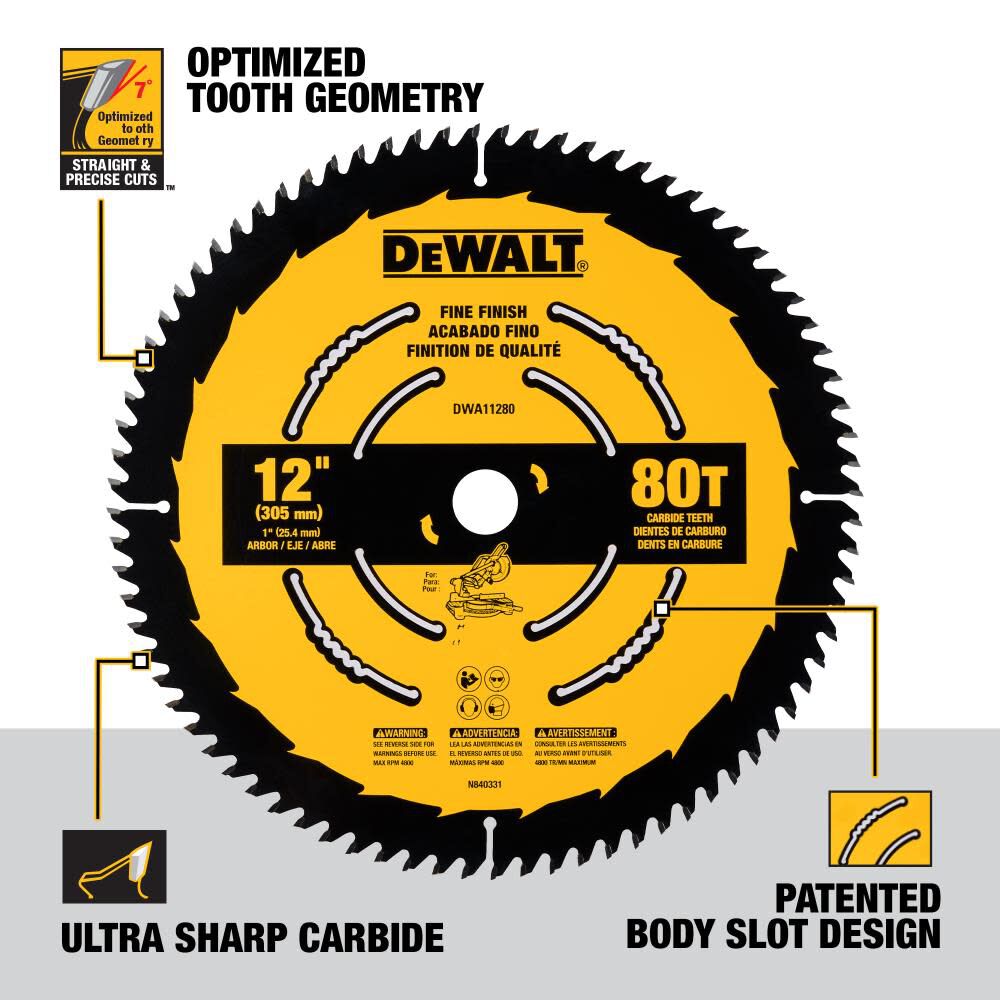 Large Diameter Saw Blades 12-in 80-Tooth Fine Finish Tungsten Carbide-tipped Steel Miter Saw Blade DWA11280