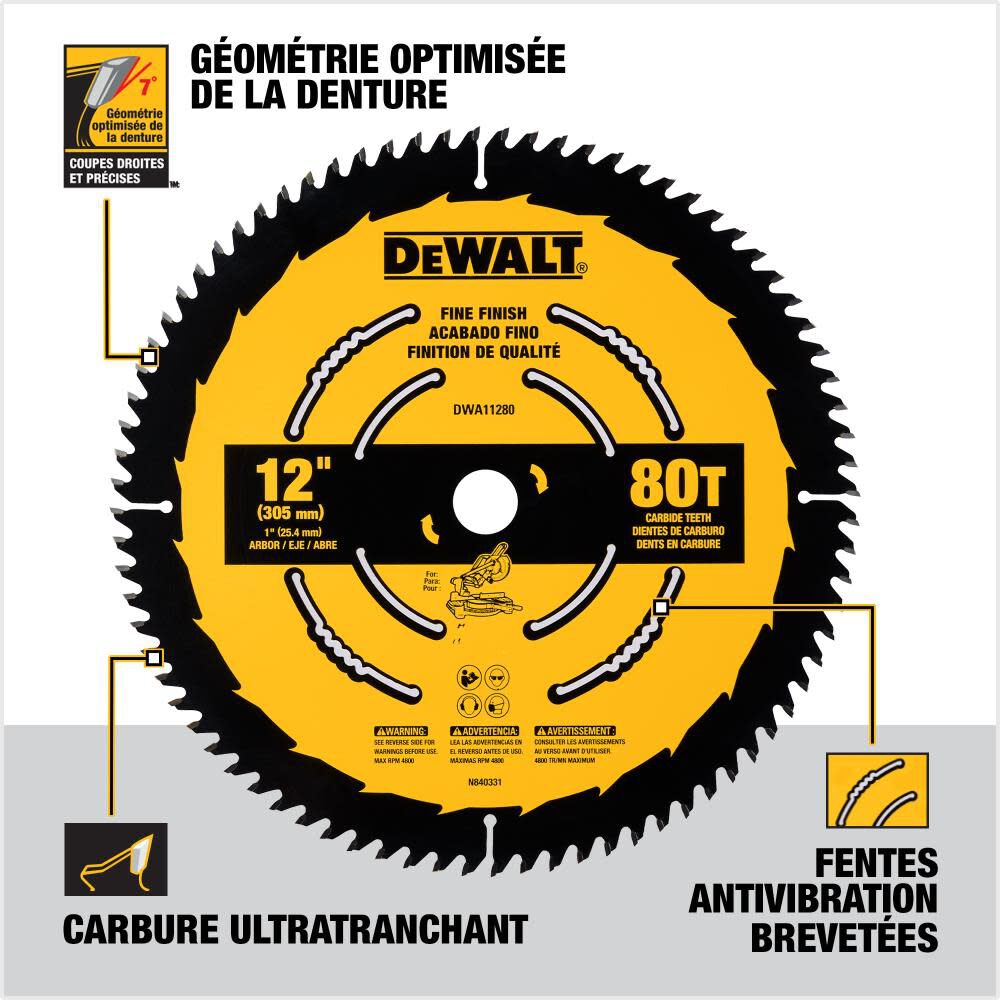 Large Diameter Saw Blades 12-in 80-Tooth Fine Finish Tungsten Carbide-tipped Steel Miter Saw Blade DWA11280